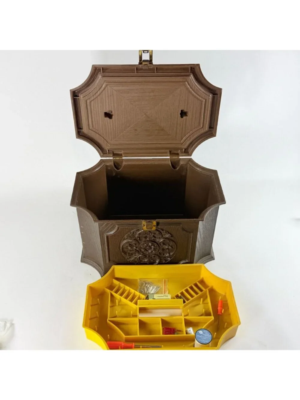 Vintage Max Klein Sewing Box w/Storage Brown Plastic Craft SC 2015